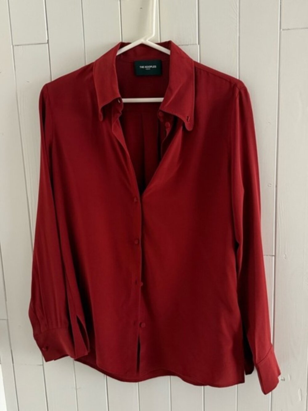 The Kooples Blouse 100% Silk Dark Red Button Up Shirt